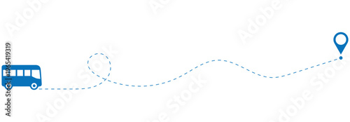 Bus Route Map Pin Icon with dotted Line. Bus route with a dotted path and location marker silhouette.  Vector illustration 