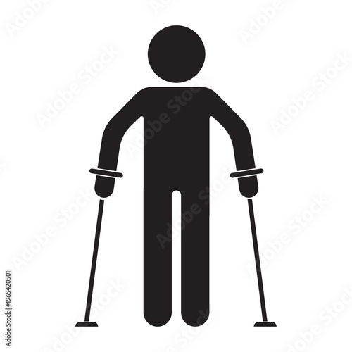 flat icon vector of person with walking stick
