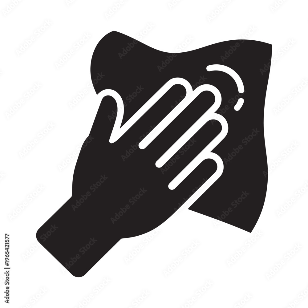 Obraz premium A black and white icon depicting a hand wiping a surface with a cloth