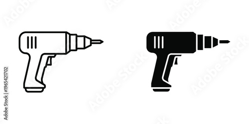 Comparison of two differently colored power drill icons in silhouette form