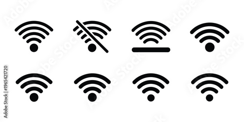 Wireless WiFi Connection Icon Set, Signal Strength, Hotspot, Connected And Disconnected Status Symbols In Minimal Style, Modern Network Icons For Mobile Apps