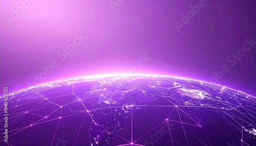 Abstract Purple Globe with Dotted Lights and Connected Lines Illustration