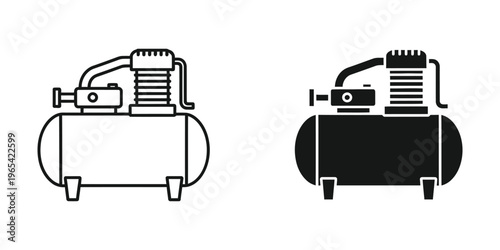 Comparison of two different types of air compressors with distinct paint schemes
