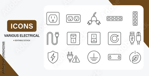 Electrical Outlets & Switches Icon Set – Vector Collection with Power Controls & Safety Symbols