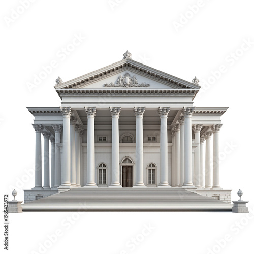 A magnificent white neoclassical building stands with grand columns and intricate architectural details. isolated on transparent background