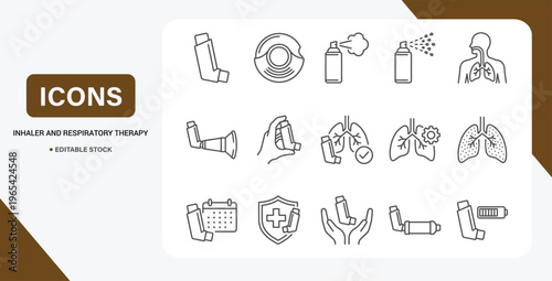 Inhaler & Respiratory Therapy Icon Set – Vector Collection for Medical Treatment & Breathing Care