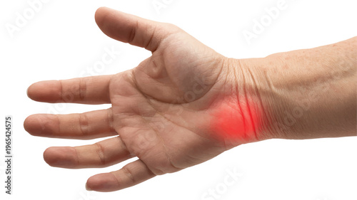Hand with Pain: A close-up shot of a human hand, highlighting an area of pain, potentially caused by injury or strain. The image emphasizes the discomfort and vulnerability.