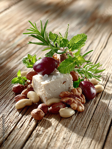 Plant based protein sources variety including tofu, tempeh, beans, ealthy vegan nutrition ingredients closeup.