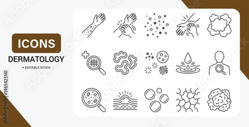 Dermatology Icon Set – Vector Collection Illustrating Skin Rash, Itching, Allergy, Inflammation & Psoriasis