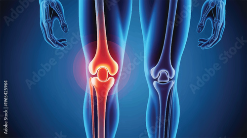 Knee Joint Pain Illustration: A vibrant illustration showcasing the intricacies of human knee anatomy, with a spotlight on the painful inflammation.