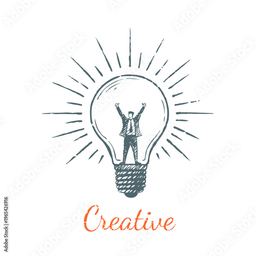 Creative Sketch - businessman inside light bulb