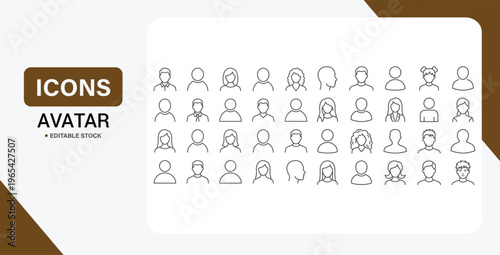 Editable line avatar icon set