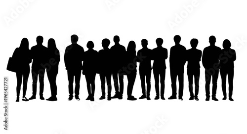 Silhouettes of a diverse group of people standing together