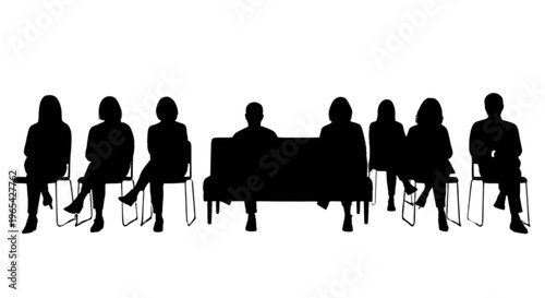 Silhouettes of people sitting in a meeting or interview
