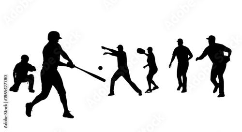 Baseball players in action silhouettes
