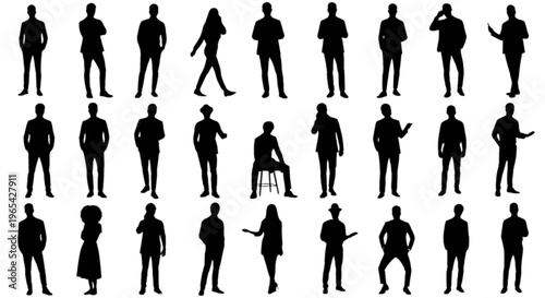 Collection of 25 human silhouettes in various poses