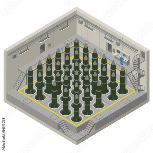 vector isometric of a missile storage room or warehouse 10