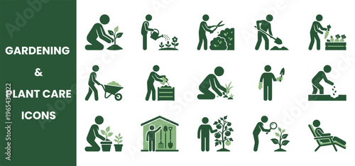 Gardening and plant care icons set in duotone color isolated vector