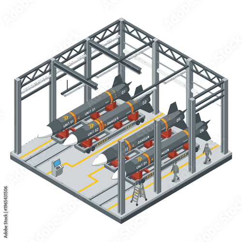 vector isometric of a missile storage room or warehouse 1