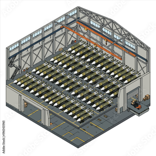 vector isometric of a missile storage room or warehouse 04
