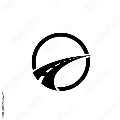 Roadway within a circle, symbolizing journeys and destinations.
