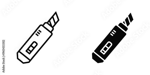 Two contrasting visual styles of a utility knife in black and white line art
