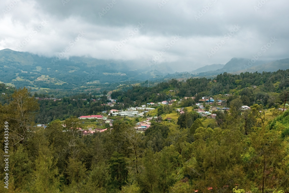 Fototapeta premium Aerial view of Maubisse mountain town in Timor Leste