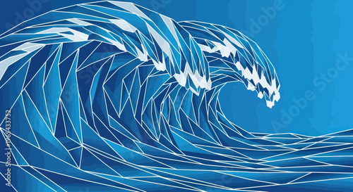 Abstract Geometric Wave Art - Dynamic Ocean Surf Illustration