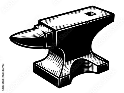 Vintage Anvil Engraving Illustration Black and White Line Art