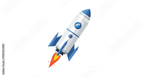 Rocket, Space, Vector Illustration, Blue and White, Launching into Orbit