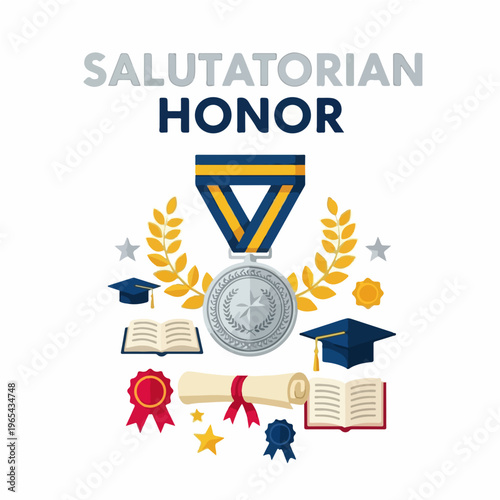 Valedictorian Celebration Vector Poster  Top Graduate Honor  Flat Illustration with Distinguished Gold and Navy Blue