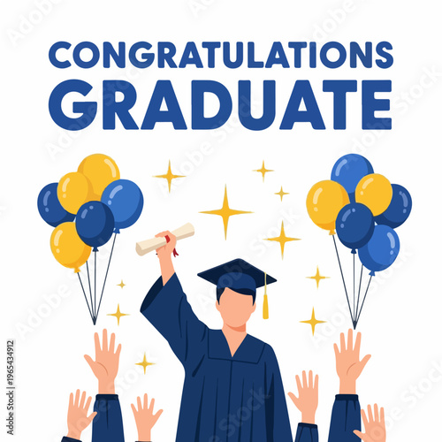 Congratulations Graduate Vector Poster  Proud Achievement  Flat Illustration with Celebratory Gold and Royal Blue