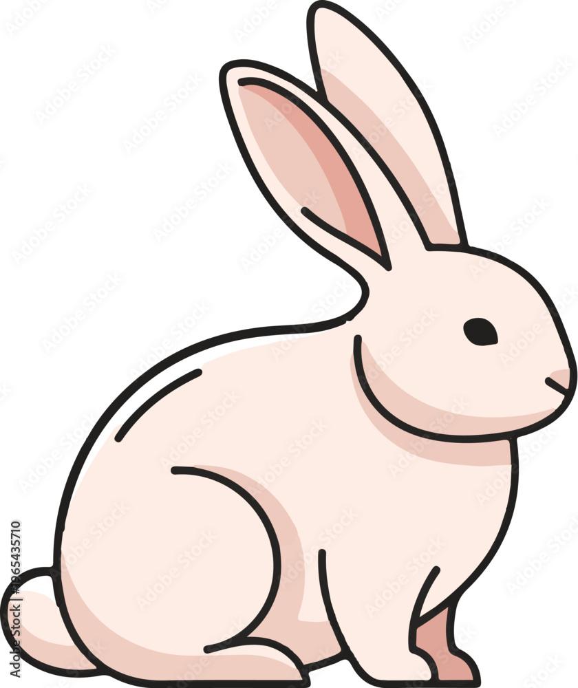 Obraz premium A simplified, light pink cartoon rabbit sits alert, with long ears