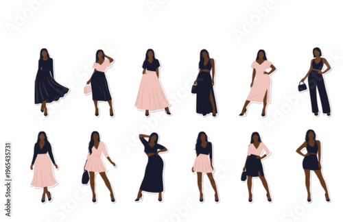 Confident Curvy Woman Fashion Pose Silhouette, Body Positive Beauty Vector Sticker, Modern Inclusive Feminine Illustration