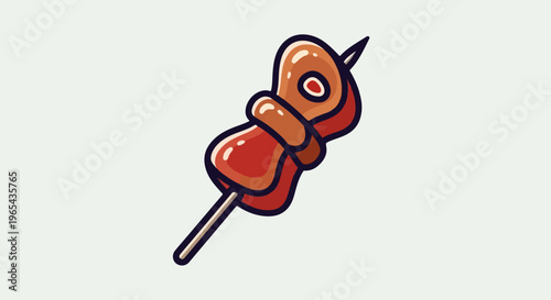 A stylized, cartoonish illustration of a meat skewer