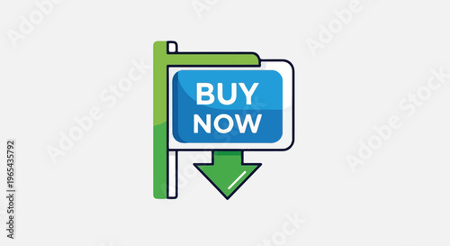 A blue sign with "BUY NOW" in white text, pointing downwards with an arrow