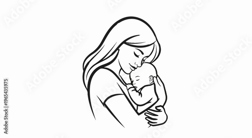 A mother holds her sleeping infant gently in her arms with soft affection