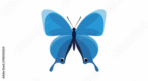 A stylized blue butterfly with layered wings and black eye markings