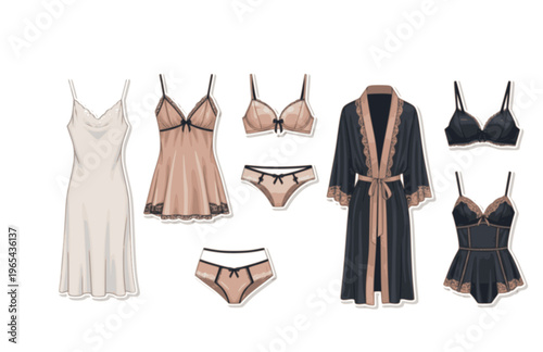 Elegant Silk Lingerie Fashion Silhouette Sticker, Boudoir Style Vector, Modern Sophisticated Feminine Aesthetic Illustration