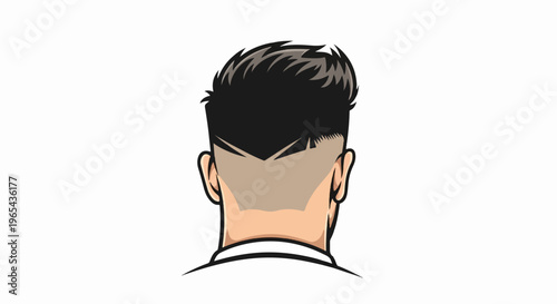 A stylized illustration of a person's head from behind, featuring a fade haircut