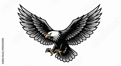 Fierce eagle with outstretched wings in a powerful dive