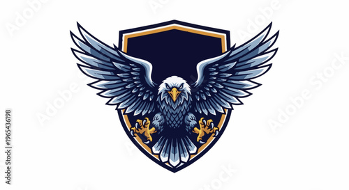 Fierce eagle with spread wings, centered on a shield, aggressive pose