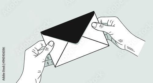Two hands carefully hold a white envelope with a black flap