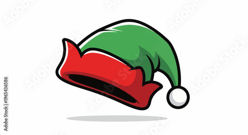 Festive elf hat with a green crown and red brim, tipped with a pompom