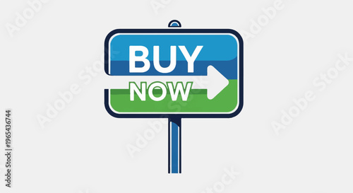 A signpost with "BUY NOW" and an arrow on a blue and green background