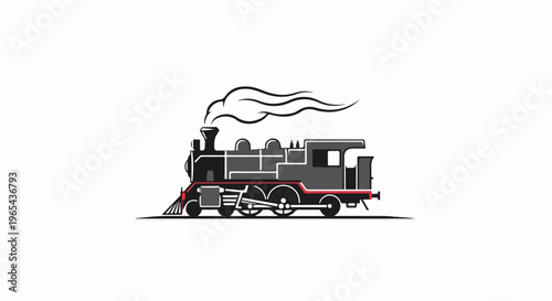 A stylized vintage steam train illustration emitting wavy smoke