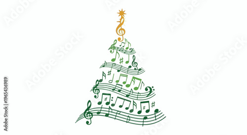 Festive tree constructed from musical notes and symbols