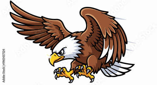 Fierce cartoon eagle with open wings and sharp talons descending
