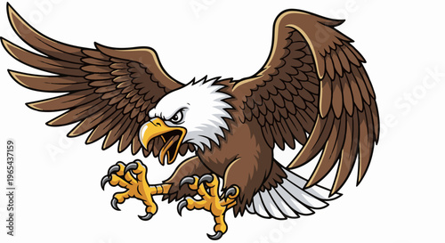 Fierce cartoon eagle with wings spread, sharp talons extended, ready to strike