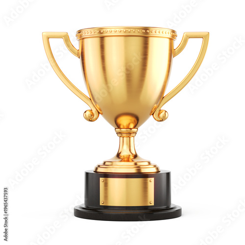 First place gold trophy cup isolated on transparent background. 3d rendering